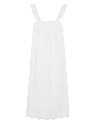 

Womens M&S Collection Pure Cotton Dobby Long Nightdress - White, White