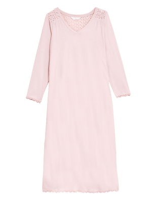 

Womens M&S Collection Pure Cotton Broderie Long Nightdress - Soft Pink, Soft Pink
