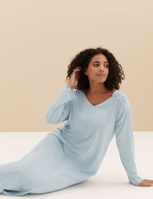 Pure Cotton Broderie Long Nightdress