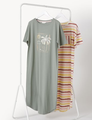 2pk Pure Cotton Printed Long Nightdresses