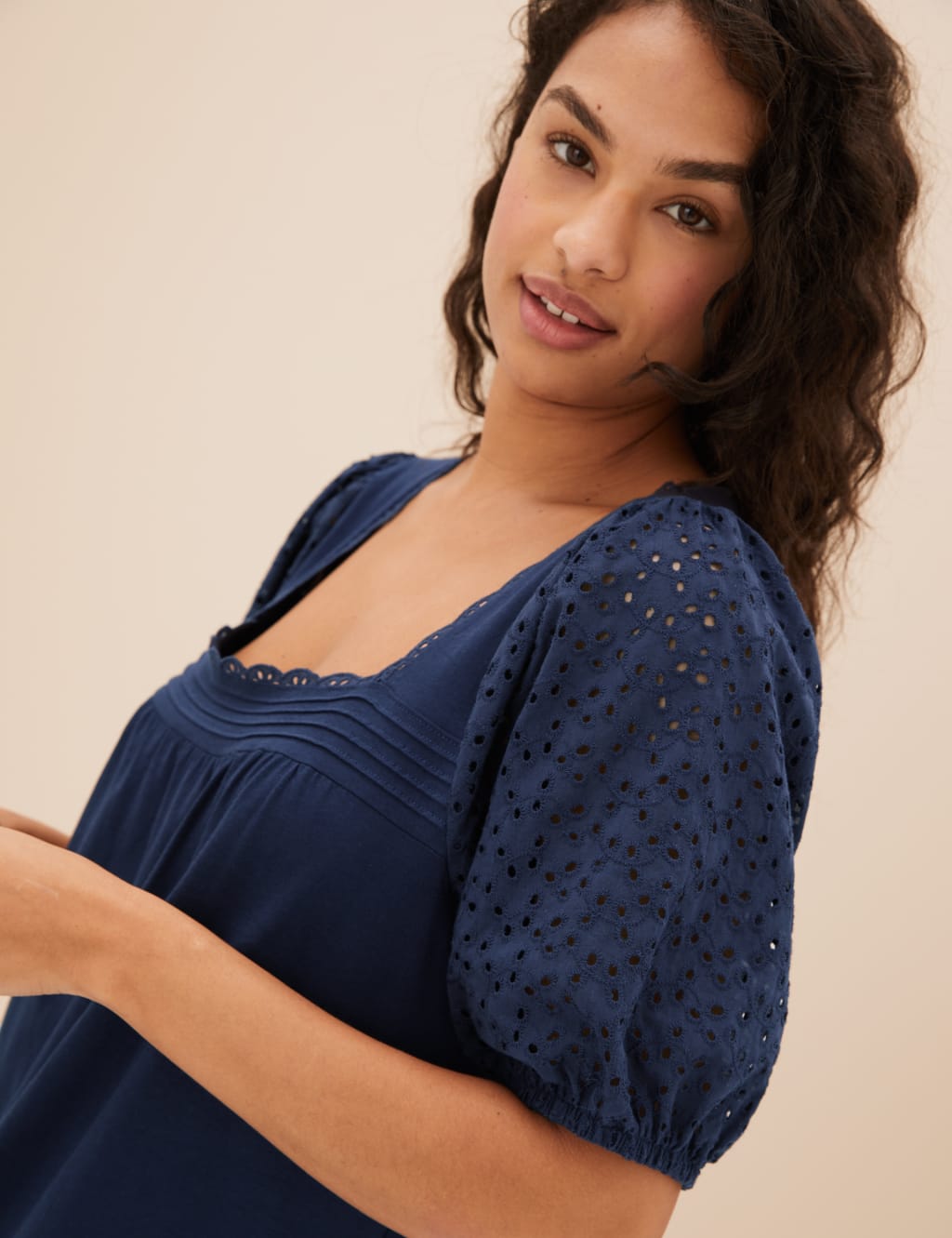 Pure Cotton Broderie Long Nightdress image 3