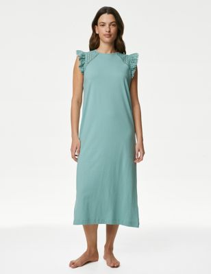 

Womens M&S Collection Pure Cotton Broderie Trim Nightdress - Sea Green, Sea Green