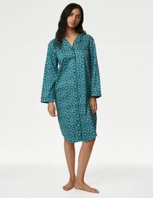 M&S Womens Pure Cotton Eid Printed Nightshirt - 8 - Green Mix, Green Mix