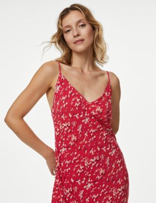 

Womens M&S X GHOST Floral Strappy Long Chemise - Dark Red Mix, Dark Red Mix