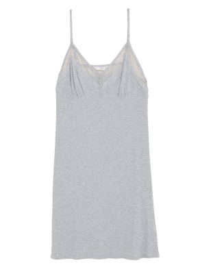 

Womens ROSIE Rib and Lace Chemise - Grey, Grey