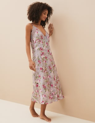 Satin Floral Print Chemise