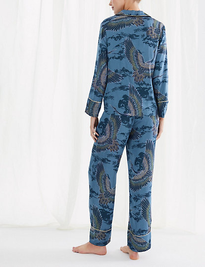 Satin Crane Bird Design Pyjama Set