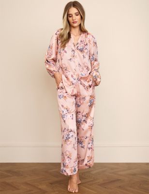 Womens ROSIE Ensemble pyjama satiné à imprimé fleuri - Pink Mix