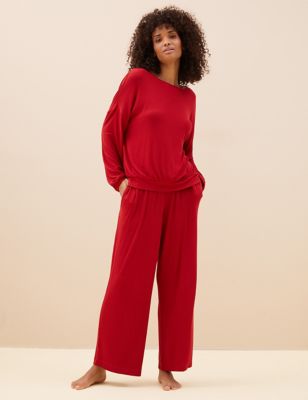 

Womens ROSIE Rosie Rib and Lace Pyjama - Dark Red, Dark Red