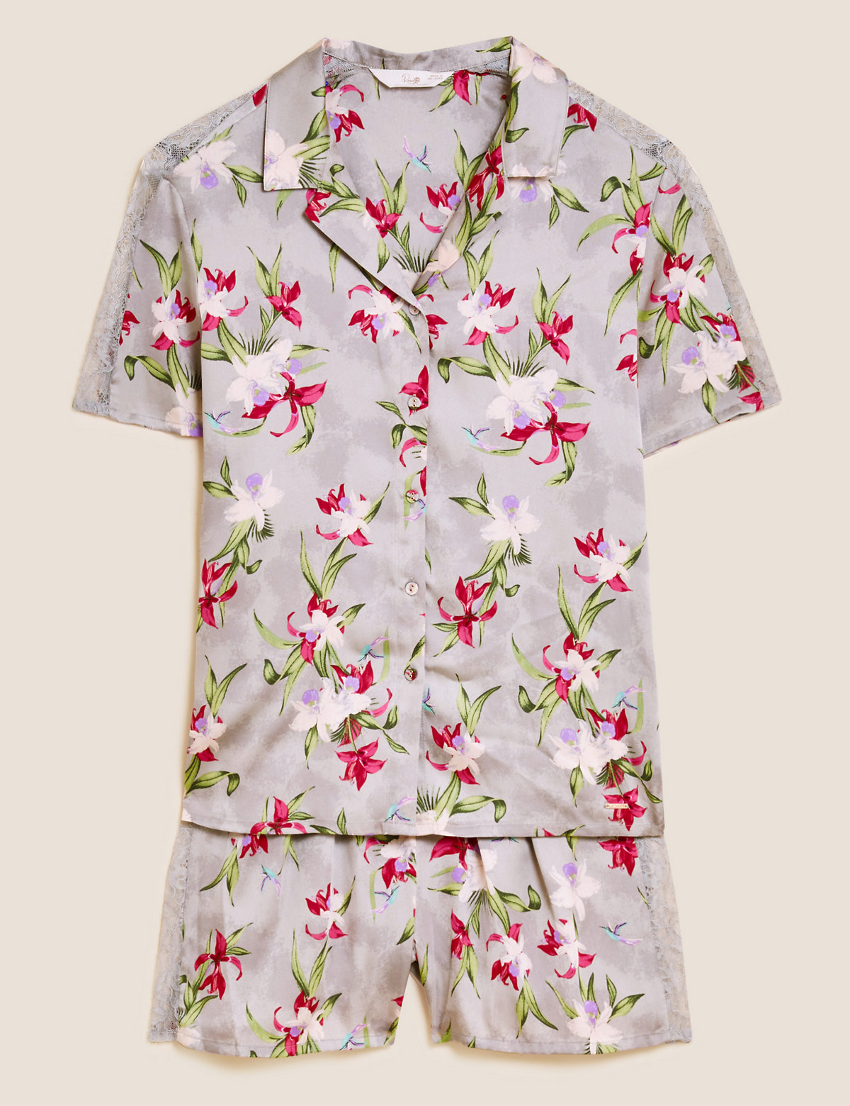 Satin Floral Print Shortie Pyjama Set
