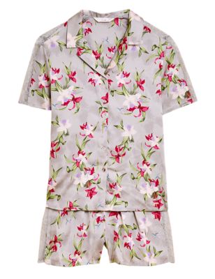 

Womens ROSIE Satin Floral Print Shortie Pyjama Set - Grey Mix, Grey Mix
