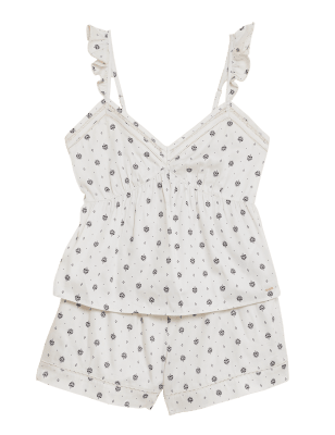 

Womens ROSIE Gewebtes, kurzes Set aus Baumwolle und Modal mit Gardenienmuster - Light Natural, Light Natural