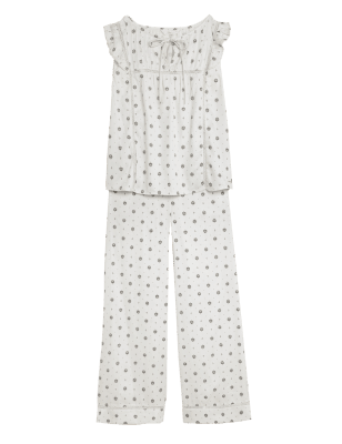 

Womens ROSIE Woven Cotton Modal Gardenia Print Pyjama Set - Light Natural, Light Natural