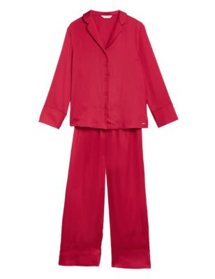 

Womens ROSIE Satin Revere Collar Pyjama Set - Dark Red Mix, Dark Red Mix