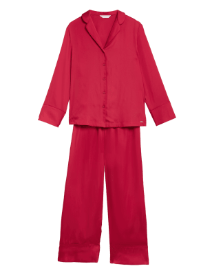 

Womens ROSIE Satin-Schlafanzugset mit Reverskragen - Dark Red Mix, Dark Red Mix