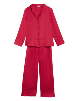 Rosie Womens Satin Revere Collar Pyjama Set - 10 - Dark Red Mix, Dark Red Mix