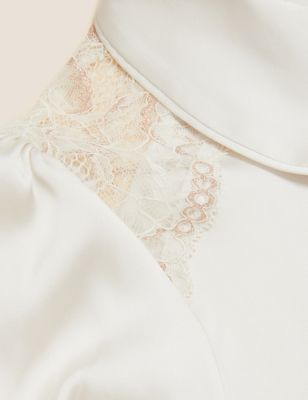 

Womens ROSIE Satin & Lace Revere Pyjama Set - Ivory, Ivory