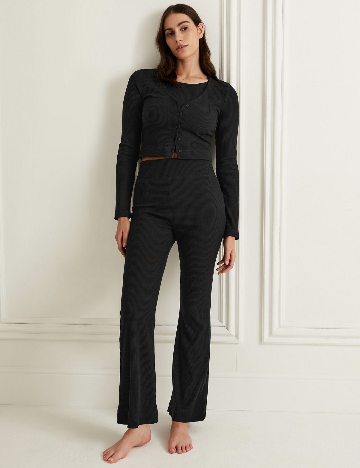 Ribbed Kick Flare Lounge Trousers