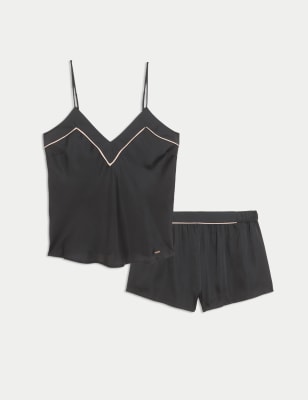 

Womens Rosie Satin Shortie Set - Black, Black