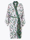 Satin Floral Wrap Short Dressing Gown