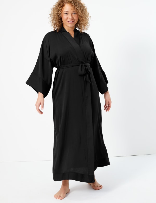 Satin Lace Trim Long Dressing Gown