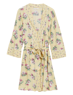 

Womens M&S Collection Morgenmantel aus gewebter Viskose mit Blumenmuster - Pale Straw, Pale Straw