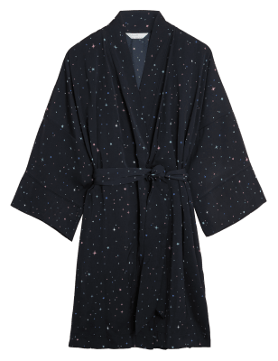 

Womens M&S Collection Dream Satin™ - Kurzer Morgenmantel mit Sternmuster - Black Mix, Black Mix