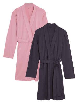 

Womens M&S Collection 2er-Pack Morgenmäntel aus Baumwolle und Modal mit Cool Comfort™ - Pink Mix, Pink Mix