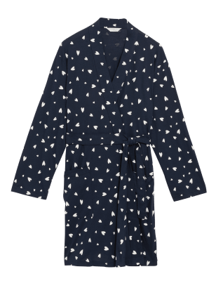 

Womens Body Cotton Modal Heart Print Dressing Gown - Navy Mix, Navy Mix