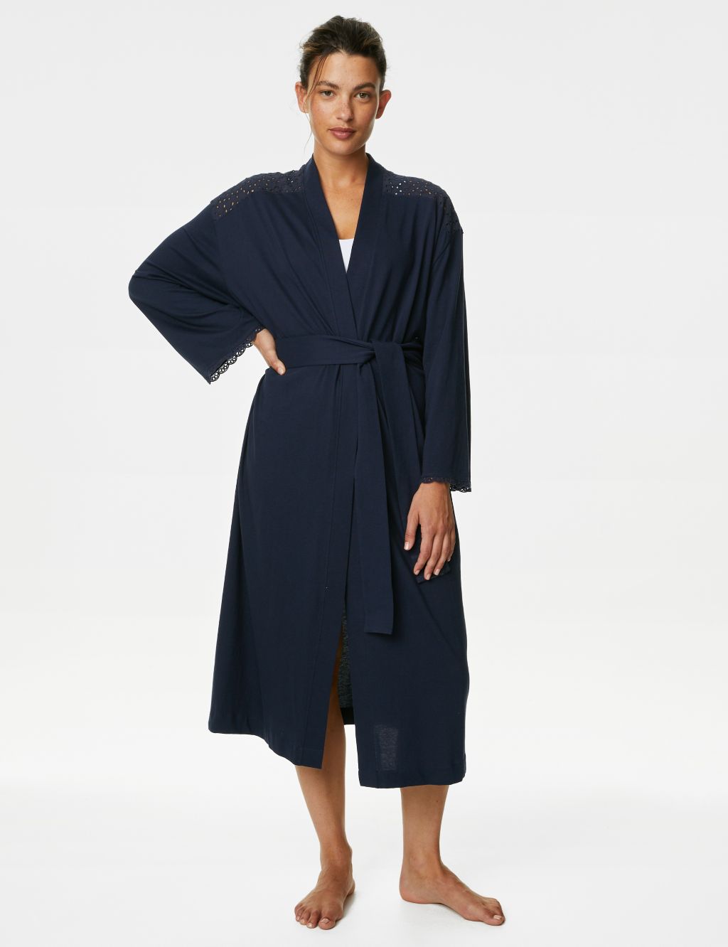 Pure Cotton Broderie Long Dressing Gown image 1