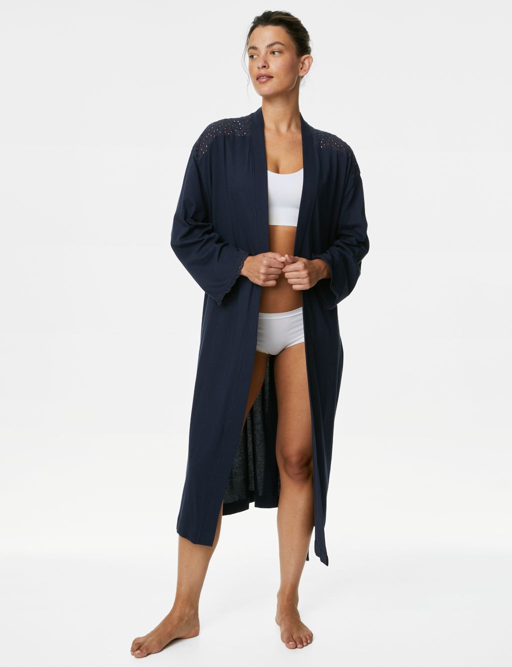 Pure Cotton Broderie Long Dressing Gown image 3