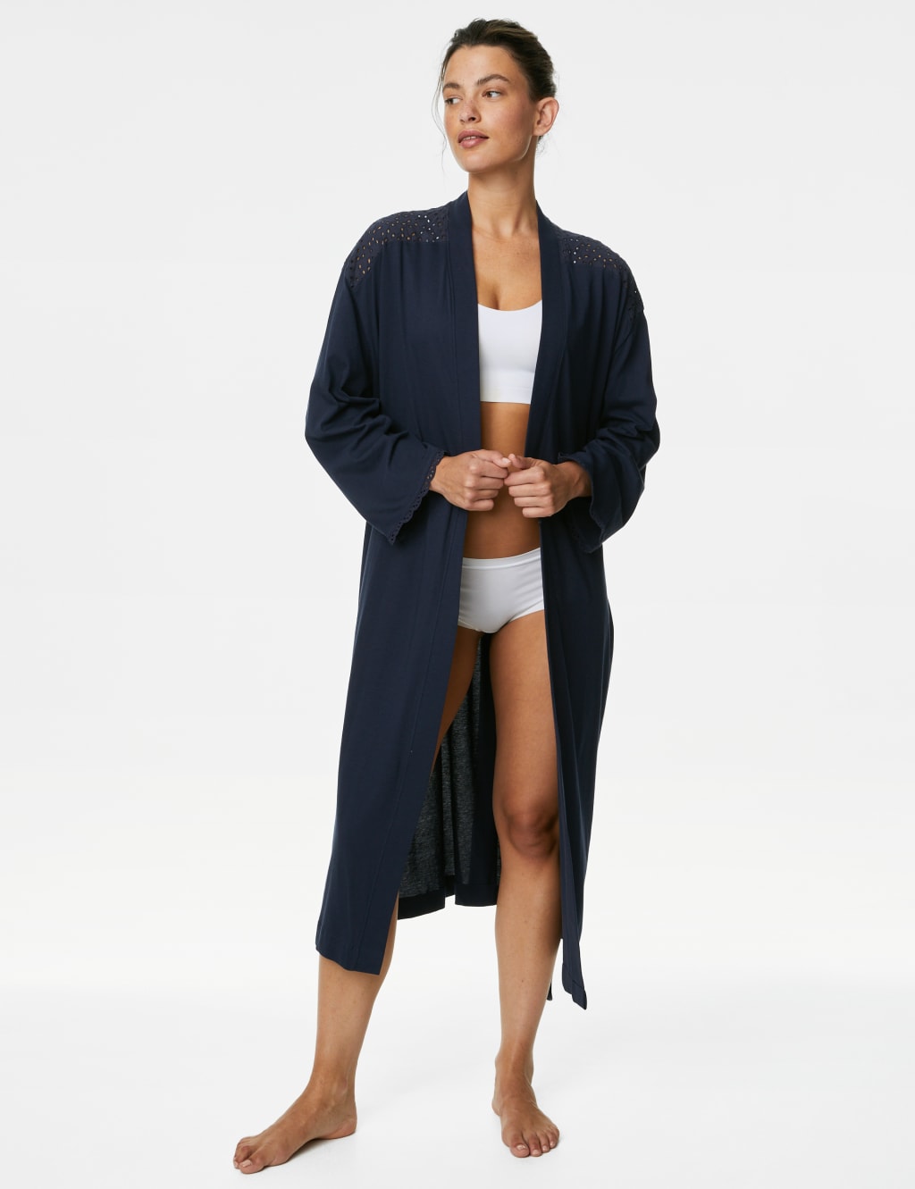 Pure Cotton Broderie Long Dressing Gown image 4