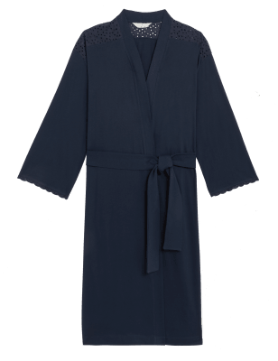 

Womens M&S Collection Pure Cotton Broderie Long Dressing Gown - Navy, Navy