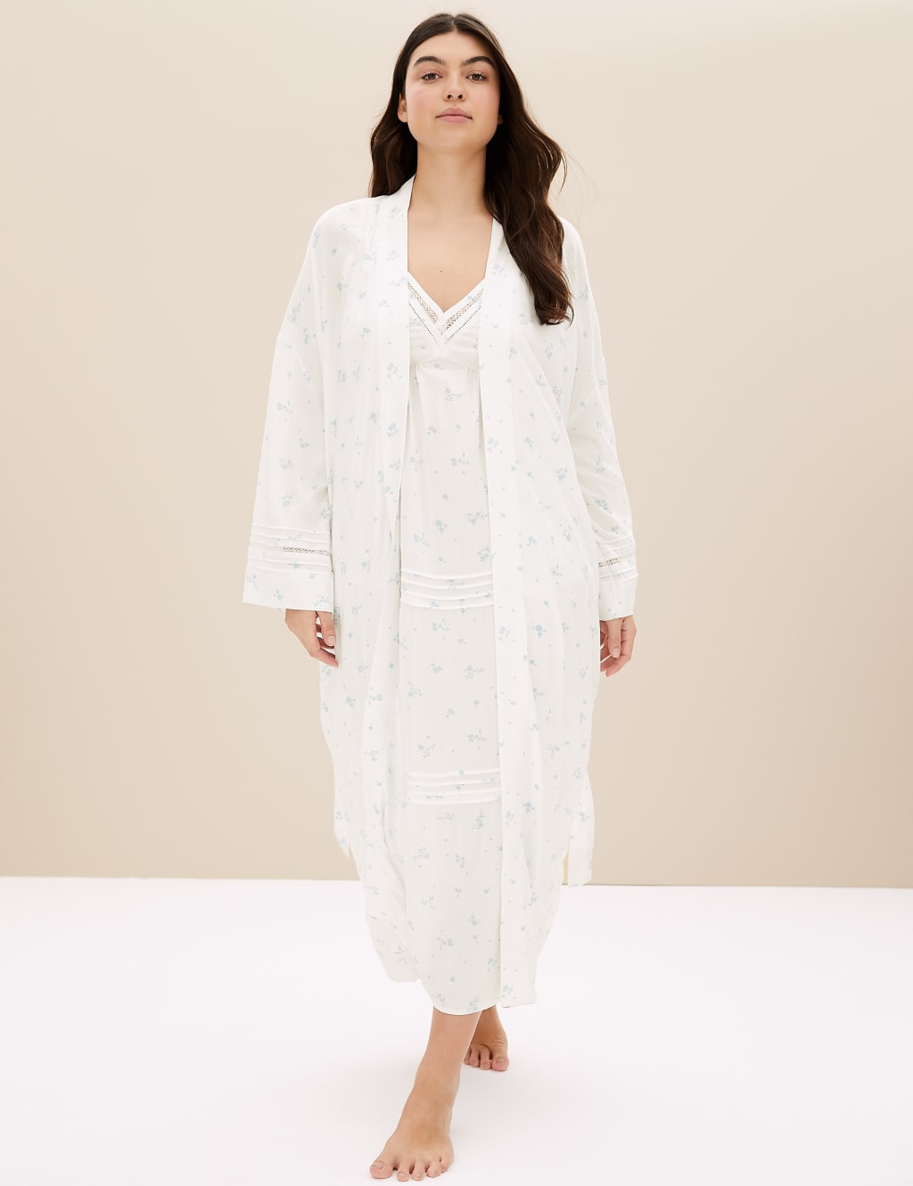 Floral Lace Insert Long Dressing Gown image 1
