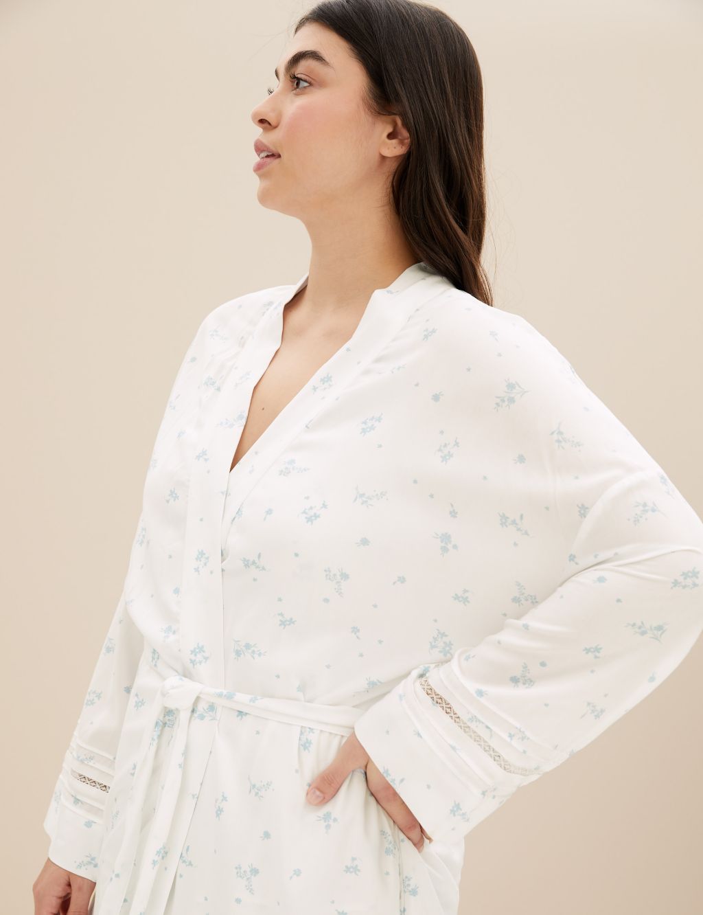 Floral Lace Insert Long Dressing Gown image 3