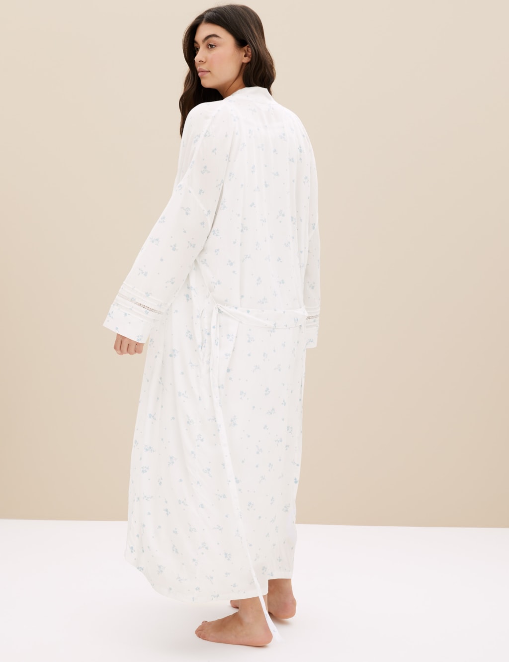 Floral Lace Insert Long Dressing Gown image 4