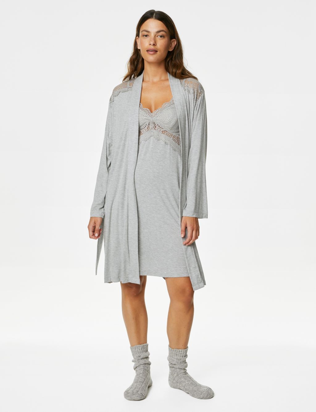 Body Soft™ Lace Detail Short Dressing Gown image 3