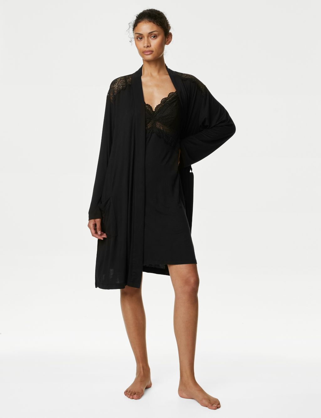 Body Soft™ Lace Detail Short Dressing Gown image 1