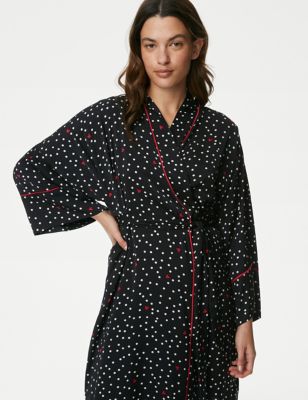 

Womens M&S Collection Dream Satin™ Polka Dot Dressing Gown - Black Mix, Black Mix