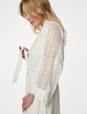 M&S Women's Dream Satin Lace Wrap - XL - White, White
