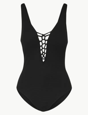 Secret Slimming™ Non-Wired Textured Plunge Swimsuit | M&S Collection | M&S