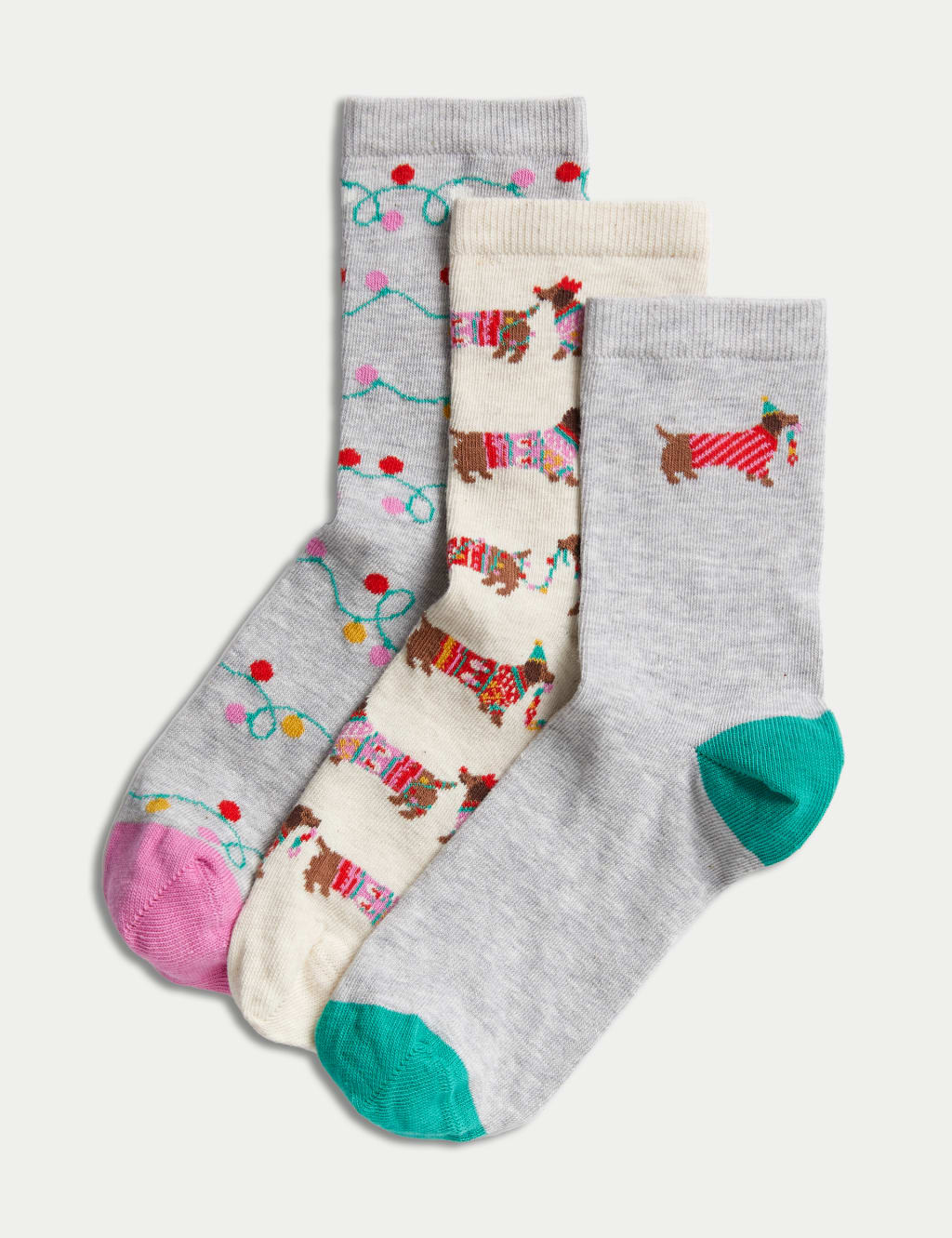 3pk Cotton Rich Sausage Dog Ankle High Socks image 2