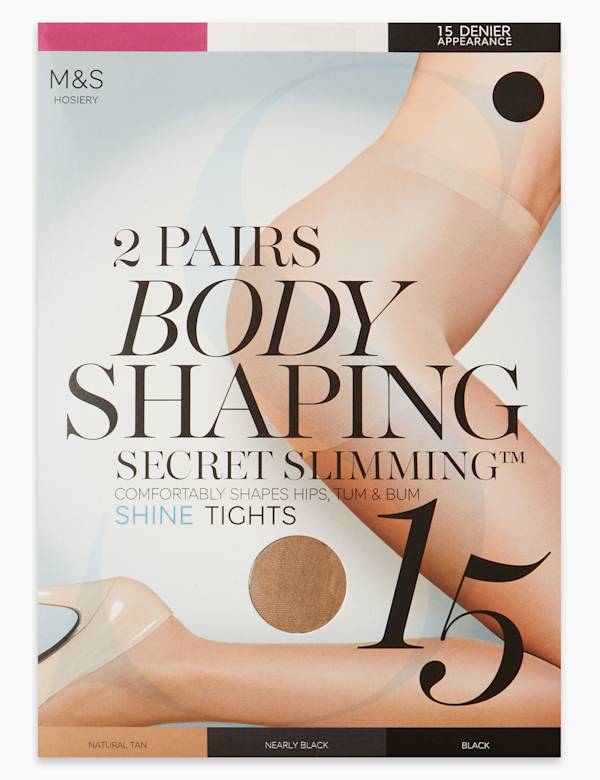 2 Pair Pack 15 Denier Secret Slimming™ Shine Body Shaper Tights