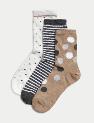 

Womens M&S Collection 3pk Cosy Cotton Blend Ankle High Socks - Oatmeal Mix, Oatmeal Mix
