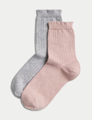 

Womens M&S Collection 2pk Cotton Blend Sparkle Ankle High Socks - Pink Mix, Pink Mix