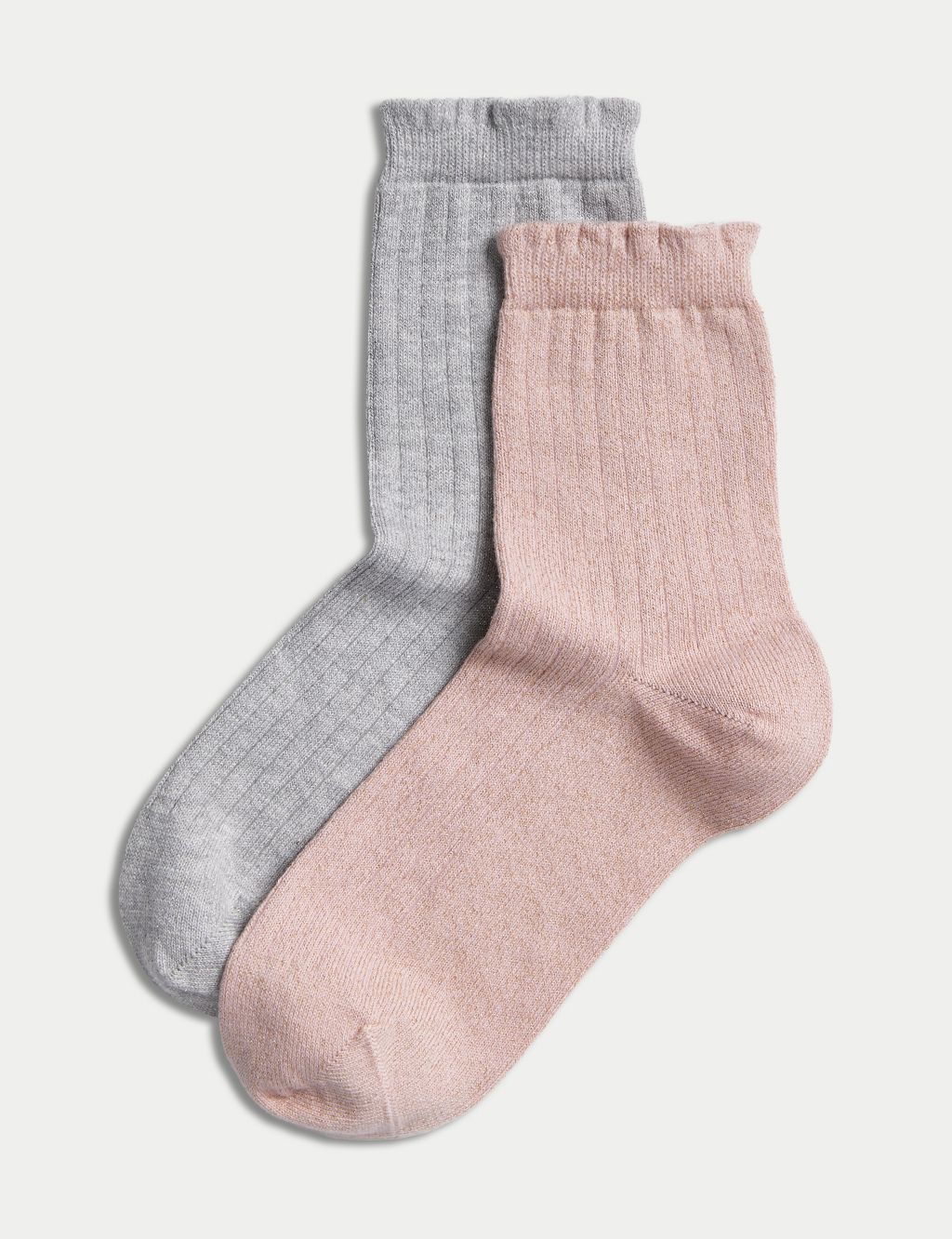 2pk Cotton Blend Sparkle Ankle High Socks image 1