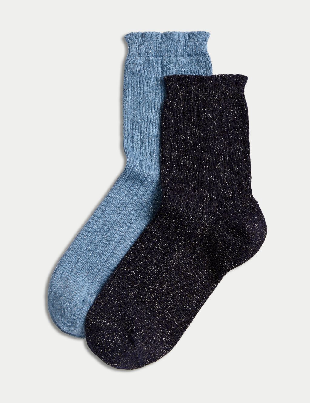 2pk Cotton Blend Sparkle Ankle High Socks image 1