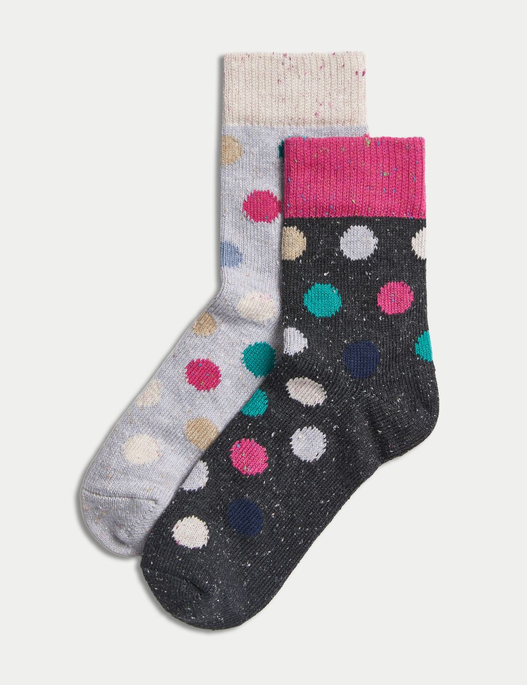 2pk Cotton Rich Spot Ankle High Socks
