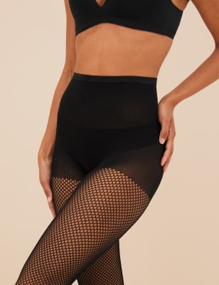 Plus Size Fishnet Mesh Control Top Shaping Tights