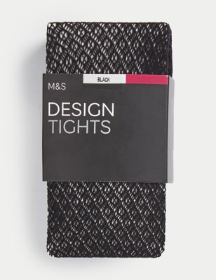 Fishnet tights with a fine geometric pattern, black